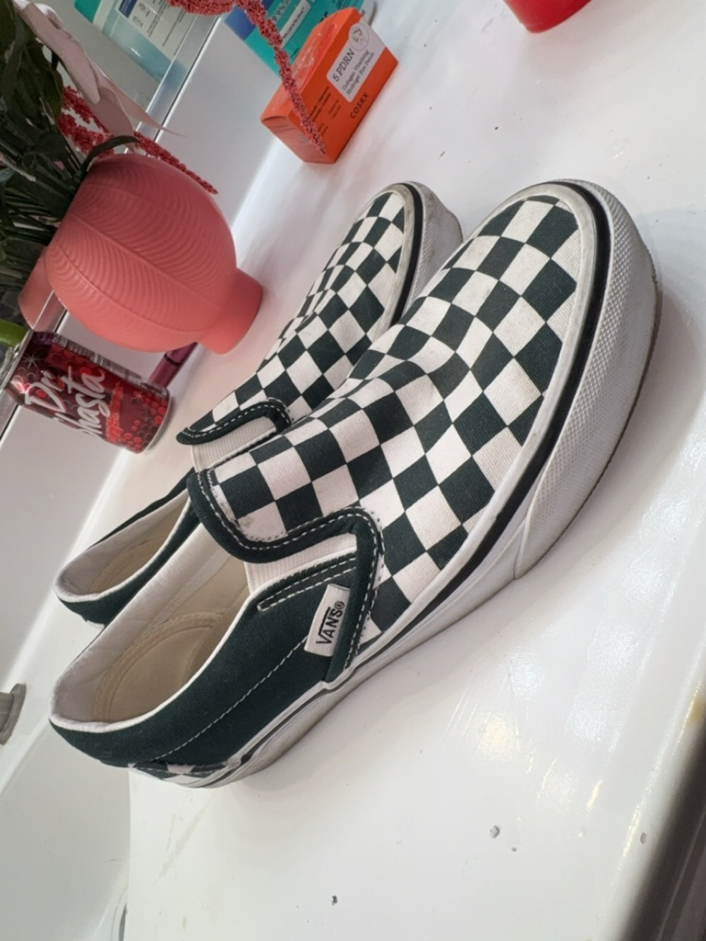Vans women’s Classic Slip-On Checkerboard Shoe - Black/White